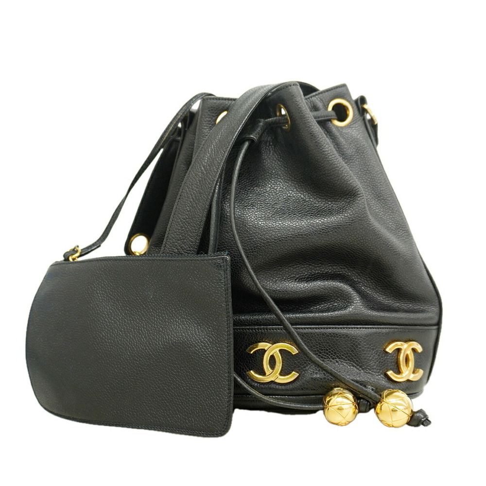 Chanel Triple Coco Caviar Leather Shoulder Bag, Black, for Women